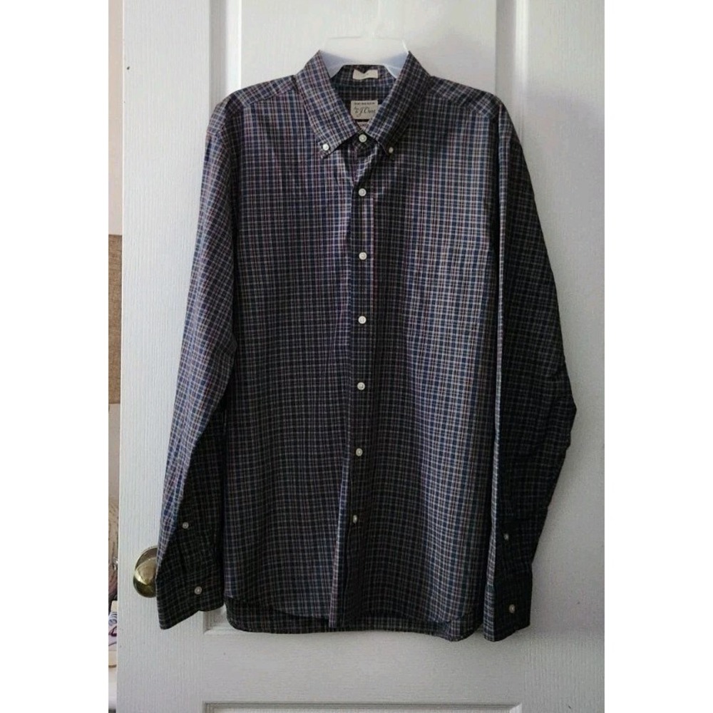 J.Crew Mens Plaid Shirt Button Down Slim Fit Long Sleeve Pocket Cotton Blue Sz L